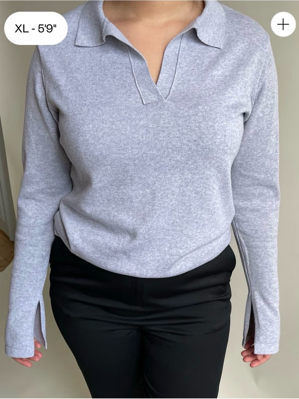 Djerf Avenue Light Gray Knit Top with Polo Collar